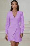 Ivory Pencil V-Neck Pleated Short Work Dress with Sleeves