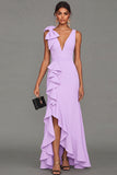 Black V-Neck Long Formal Dress with Ruffles