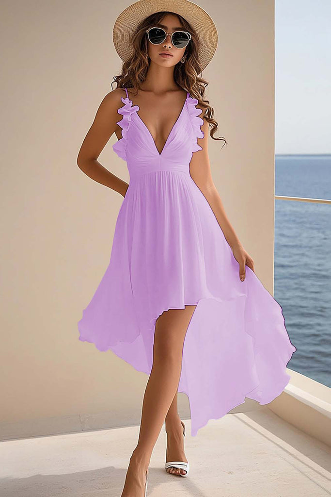 Zapakasa Women Lilac Chiffon A Line Boho High Low Graduation Dress with ...