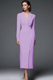 Simple Ivory Pencil Shawl Lapel Long Blazer Dress with Sleeves