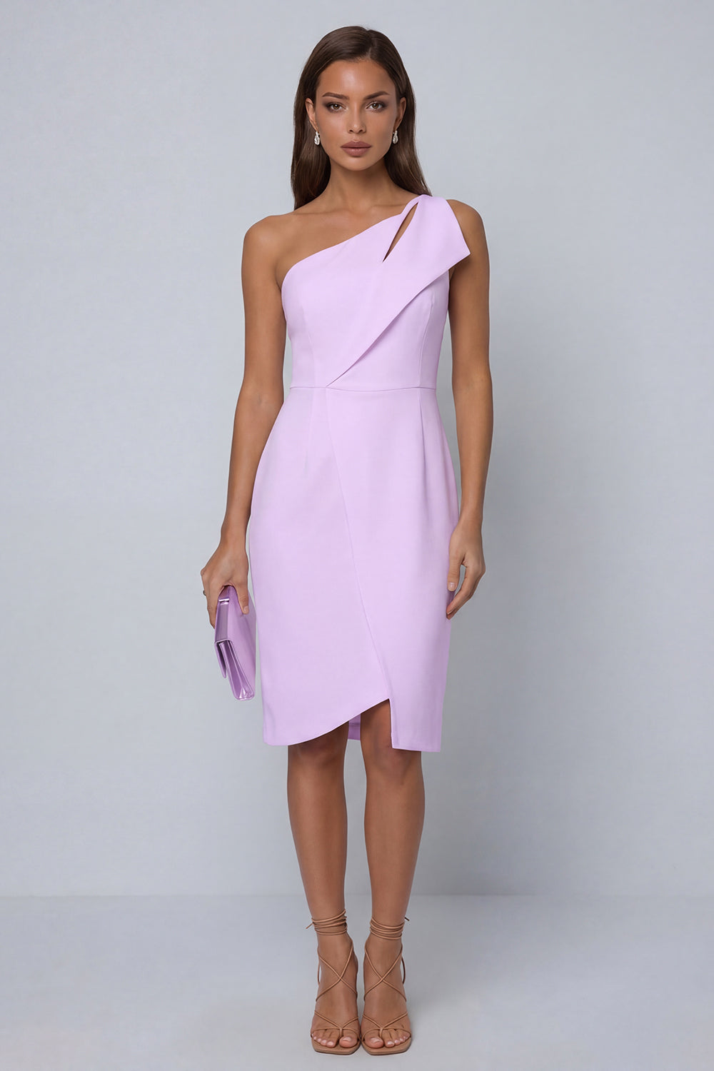 Black Pencil Knee Length One Shoulder Work Dress