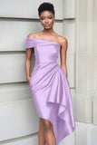 Ruffled One Shoulder Tight Burgundy Knee Length Gala Dress