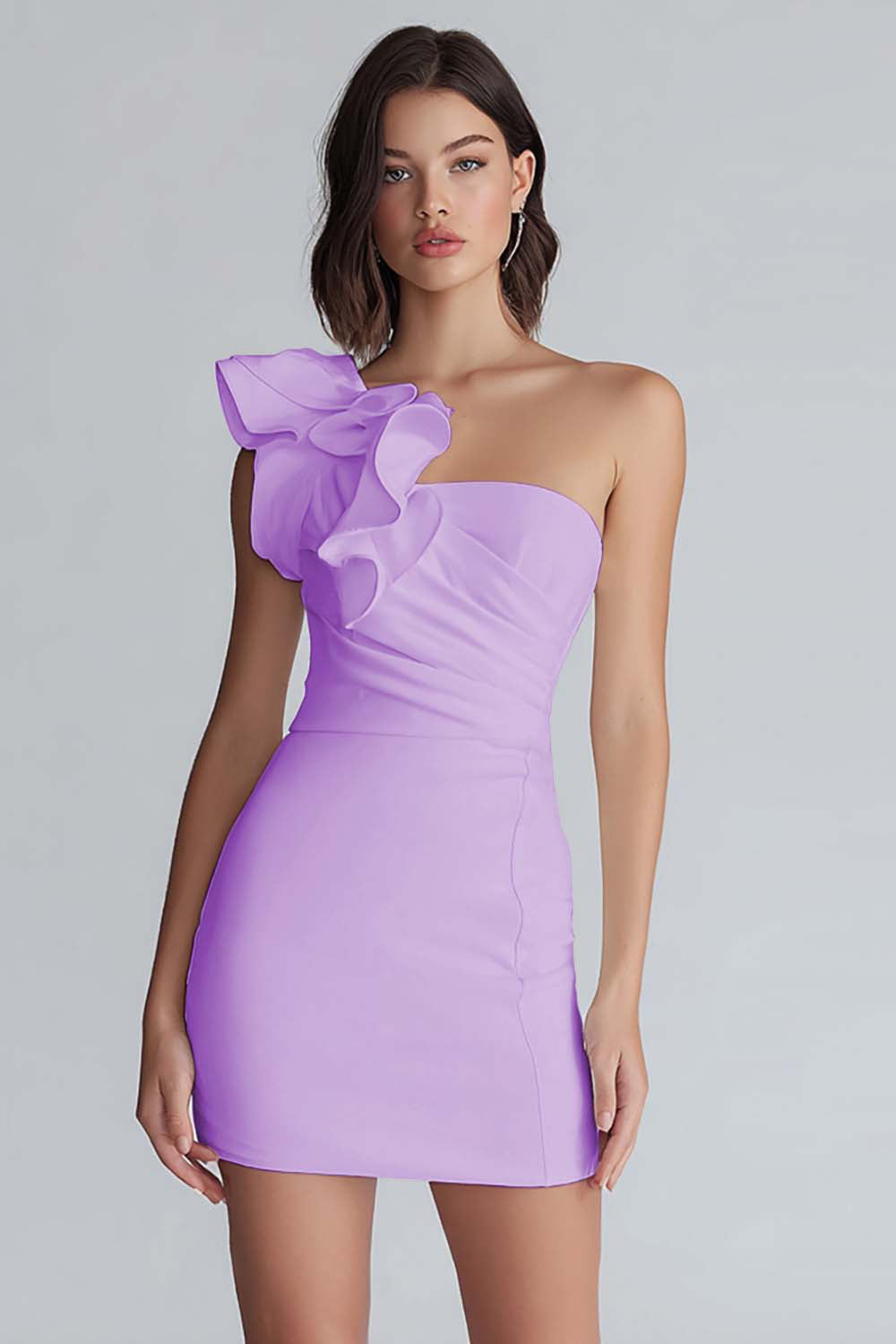 Ivory One Shoulder Satin Short Tight Graduation Dress