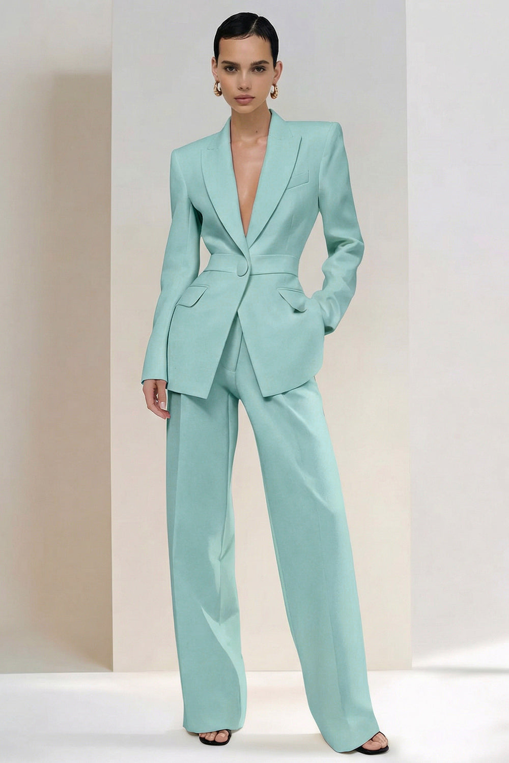 2 Piece Ivory Peak Lapel Single Breasted Business Suits with Sleeves