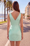 White Beaded Tight Short Ruched V-Neck Homecoming Dress