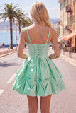 Pink Short Spaghetti Straps A Line Ruched Homecoming Dress