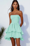Sky Blue Chiffon Square Neck Short Graduation Dress with Ruffles