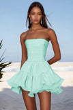 Sky Blue Strapless Chiffon Short Graduation Dress with Ruffles