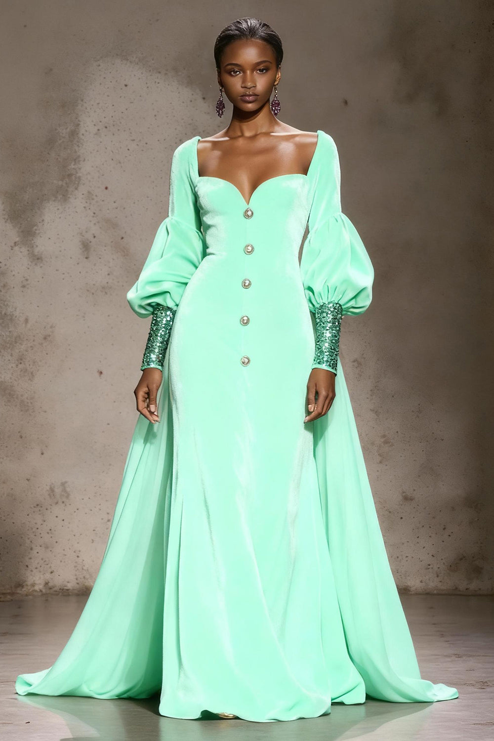 Burgundy Velvet Long Sleeves Formal Dress with Cape