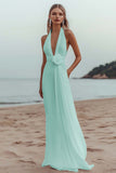 White A Line Deep V-Neck Long Engagement Dress
