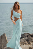 White Chiffon Sheath Cut-Out Long Rehearsal Dinner Dress