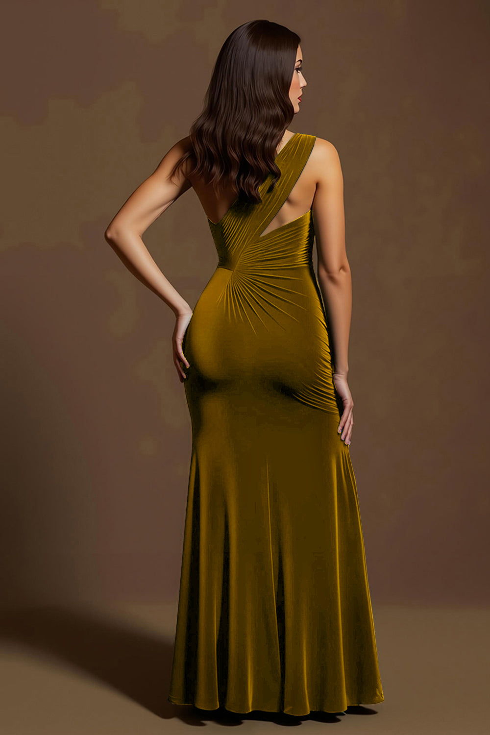 Dark Green Mermaid Velvet One Shoulder Long Holiday Party Dress with Slit