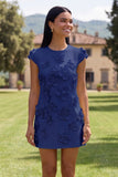 Butter Yellow Short Floral Round Neck Homecoming Dress with Sleeves