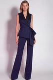 Burgundy 2 Piece Notched Lapel Business Suits with Sash