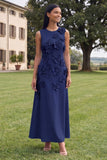 Hot Pink A Line Round Neck Floral Maxi Wedding Guest Dress