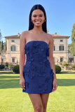 Hot Pink Short Floral Strapless Homecoming Dress