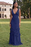 Butter Yellow Sheath V-Neck Floral Long Wedding Guest Dress