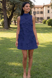 Hot Pink Short Floral High Neck A Line Homecoming Dress