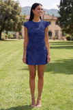 Butter Yellow Short Floral Round Neck Homecoming Dress with Sleeves