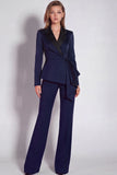 Notched Lapel Burgundy 2 Piece Business Suits with Sash