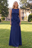 Hot Pink A Line Boat Neck Floral Long Wedding Guest Dress