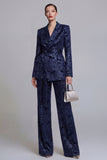2 Piece Notched Lapel Dark Green Wide Leg Floral Prom Suits with Belt