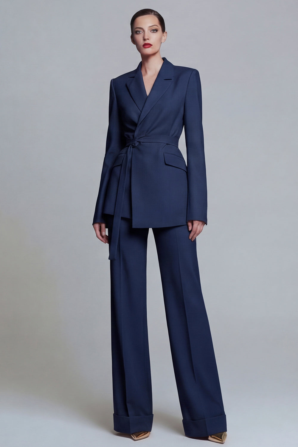 Yellow 2 Piece Notched Lapel Slim Fit Wide Leg Prom Suits with Sash