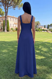 Hot Pink A Line Square Neck Floral Maxi Wedding Guest Dress