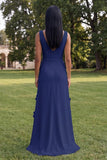 Butter Yellow Sheath V-Neck Floral Long Wedding Guest Dress