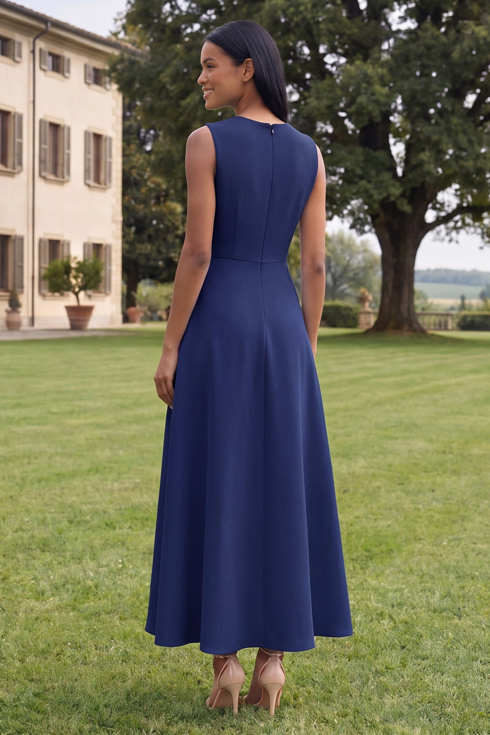 Hot Pink A Line Round Neck Floral Maxi Wedding Guest Dress