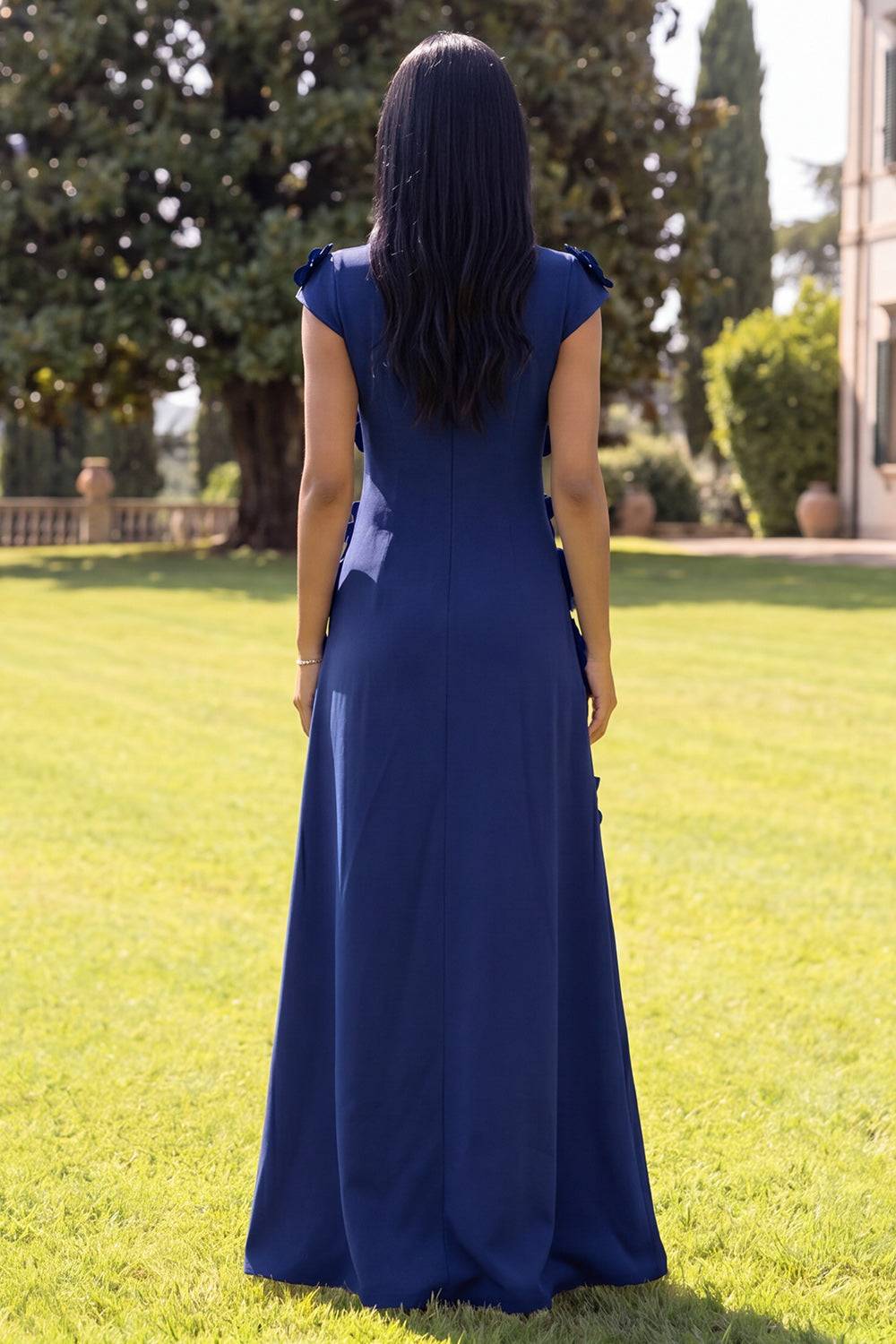 Butter Yellow A Line Round Neck Floral Long Wedding Guest Dress with Sleeves