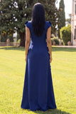 Butter Yellow A Line Round Neck Floral Long Wedding Guest Dress with Sleeves