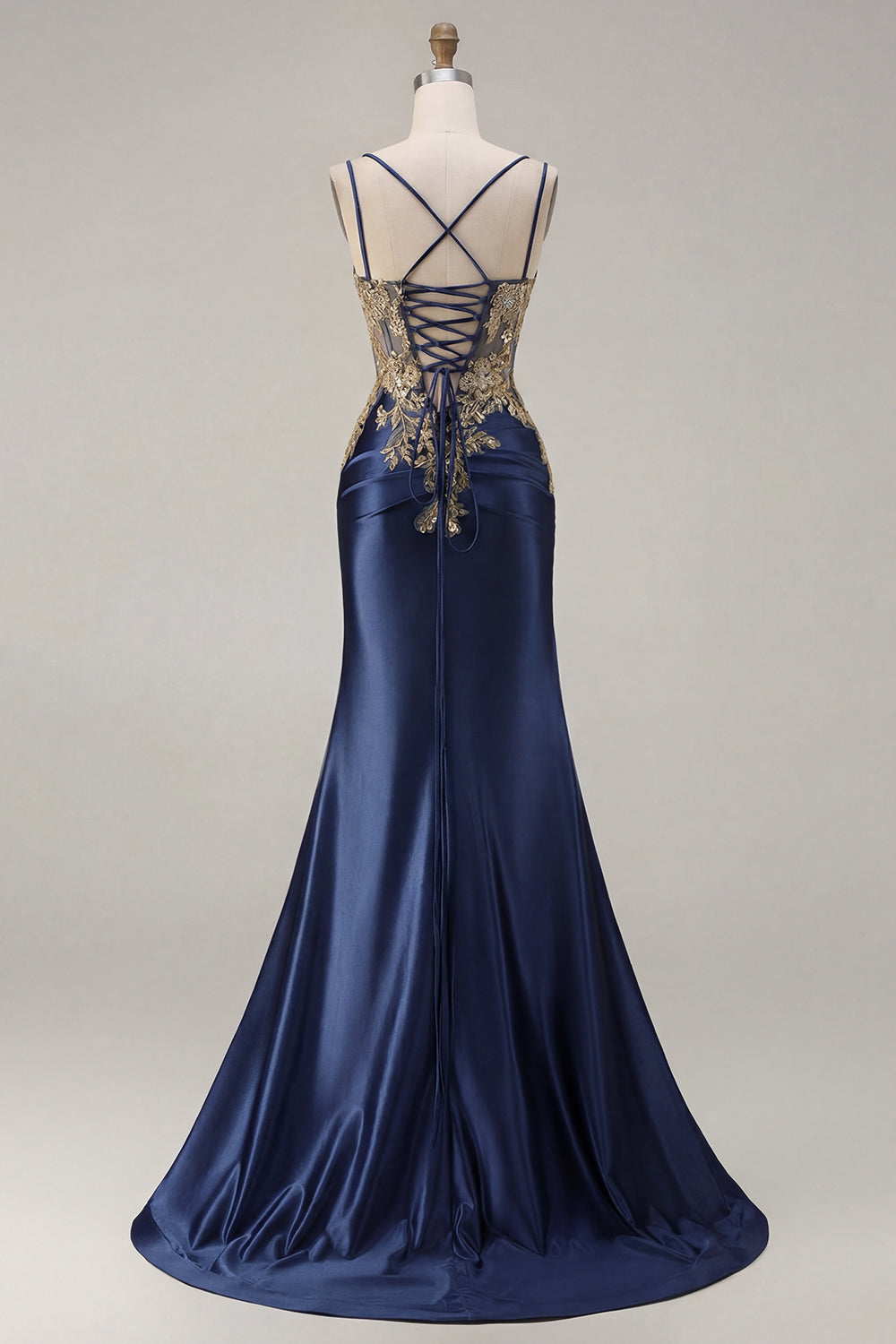 Sparkly Black Beaded Floral Satin Appliqued Long Corset Prom Dress with Slit