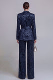 2 Piece Notched Lapel Dark Green Wide Leg Floral Prom Suits with Belt