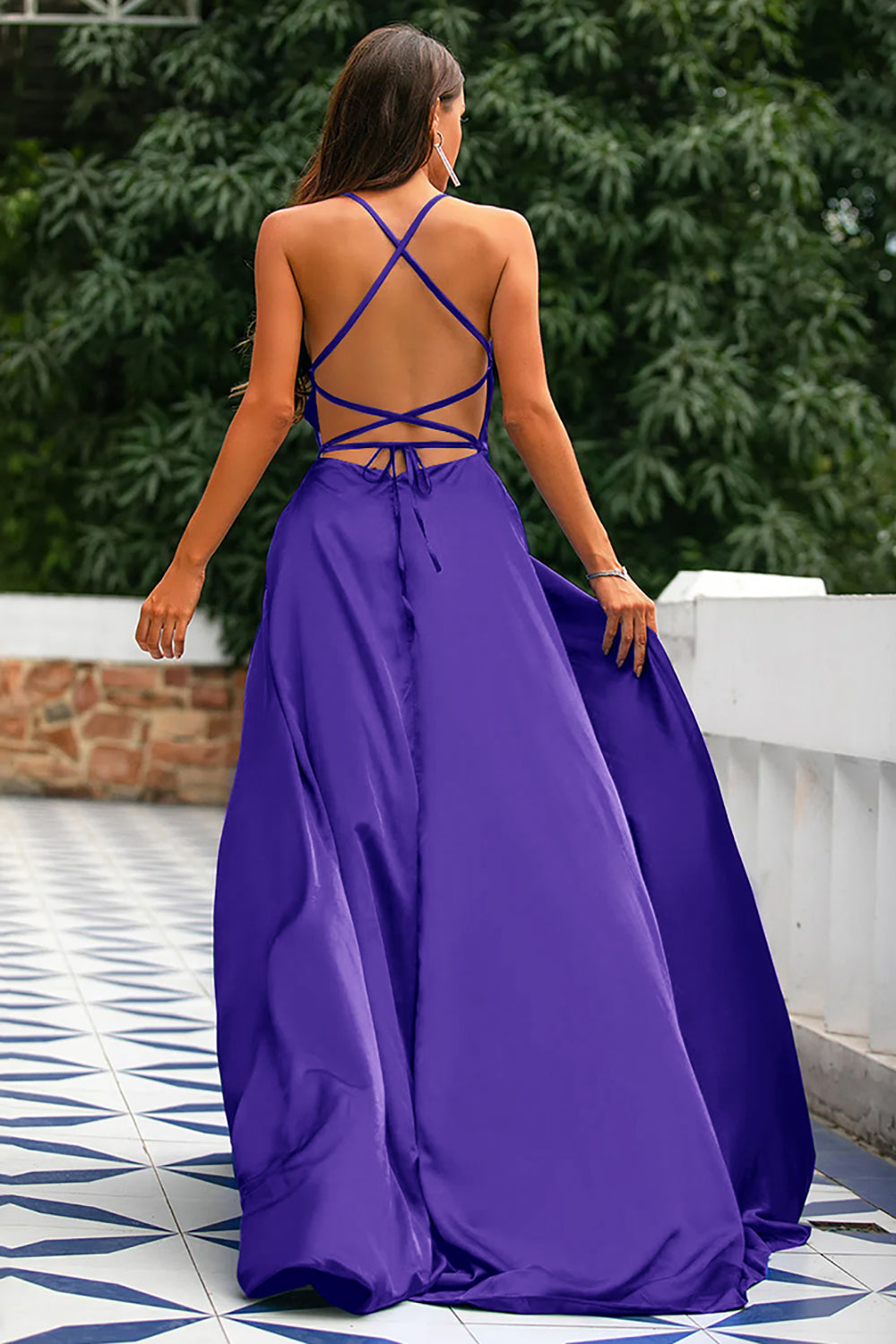 satin prom dress open back Azazie Plus Size 2026 Lace Up Ruffles Column Prom Dress Blue Gown