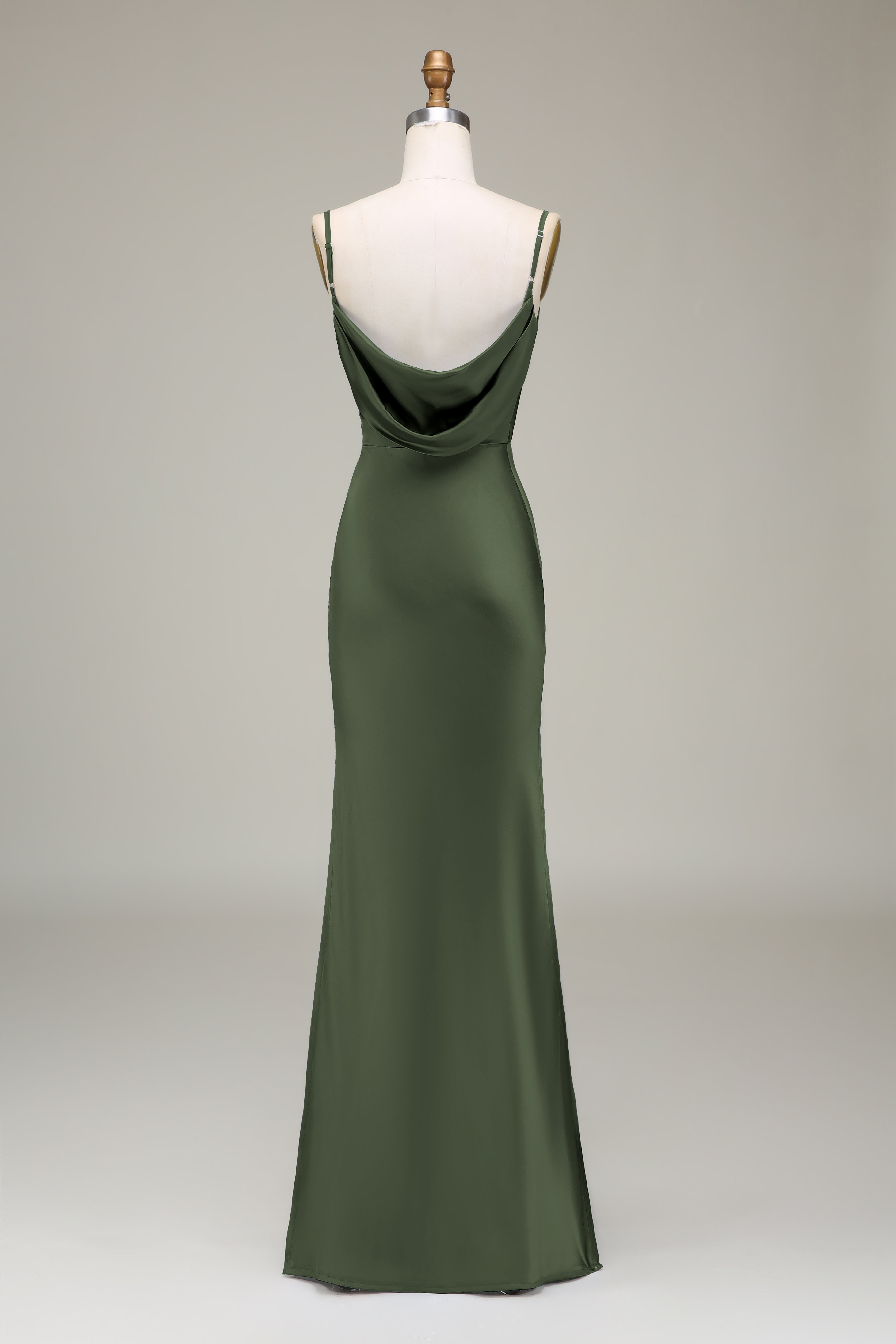 Zapakasa Women Olive Sheath Satin Long Bridesmaid Dress Spaghetti Straps Wedding Guest Dress