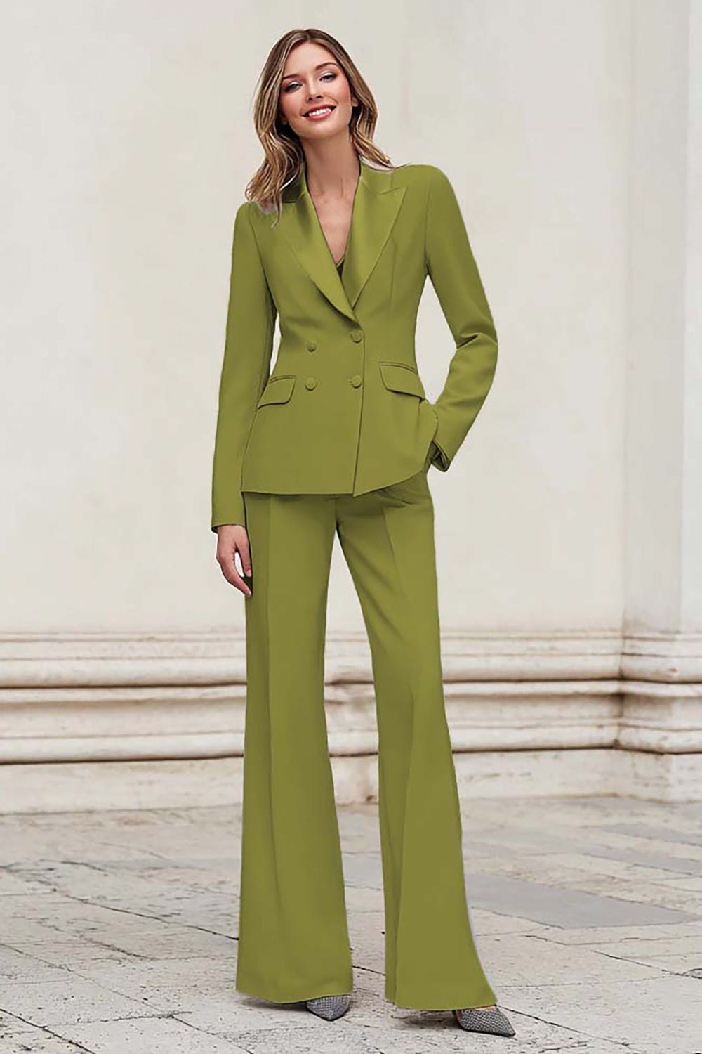 Silver Notched Lapel Double Breasted 2 Piece Women Prom Suits