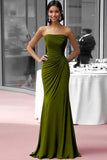 Coffee Jersey Sheath Strapless Ruched Gala Dress