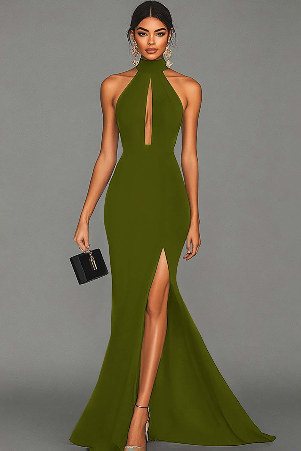 Zapakasa Women Dark Green Satin Long Formal Dress With Slit Mermaid Halter Neck Keyhole Elegant Long Evening Dress Zapakasa Women Dark Green Satin Long Formal Dress With Slit Mermaid Halter Neck Keyhole Elegant Long Evening Dress