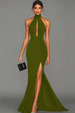 Black Mermaid Halter Neck Satin Long Formal Dress