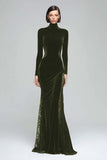 Black Mermaid High Neck Velvet Maxi Formal Dress with Lace