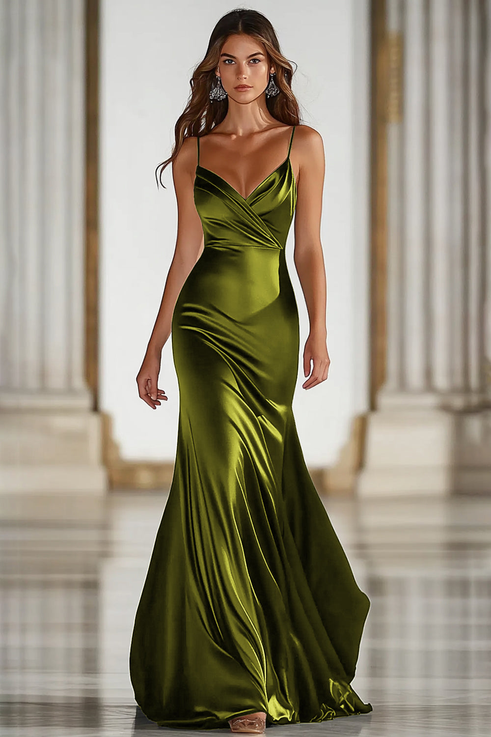 Zapaka Women Dark Green Spaghetti Straps Military Ball Dress Mermaid Satin Long Prom Dress, Dark Green / US14 Zapaka Women Dark Green Spaghetti Straps Military Ball Dress Mermaid Satin Long Prom Dress, Dark Green / US14