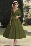 Champagne A Line Satin Half Sleeves Long Mother of the Bride Dress