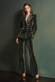 2 Piece Dark Green Velvet Double Breasted Women Prom Suits with Sleeves