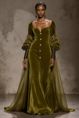 Burgundy Velvet Long Sleeves Formal Dress with Cape