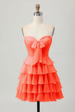 Light Yellow Sweetheart Ruched Ruffled Short Homecoming Dress with Bow