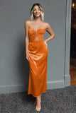 Dark Green Sweetheart Sheath Satin Long Formal Dress