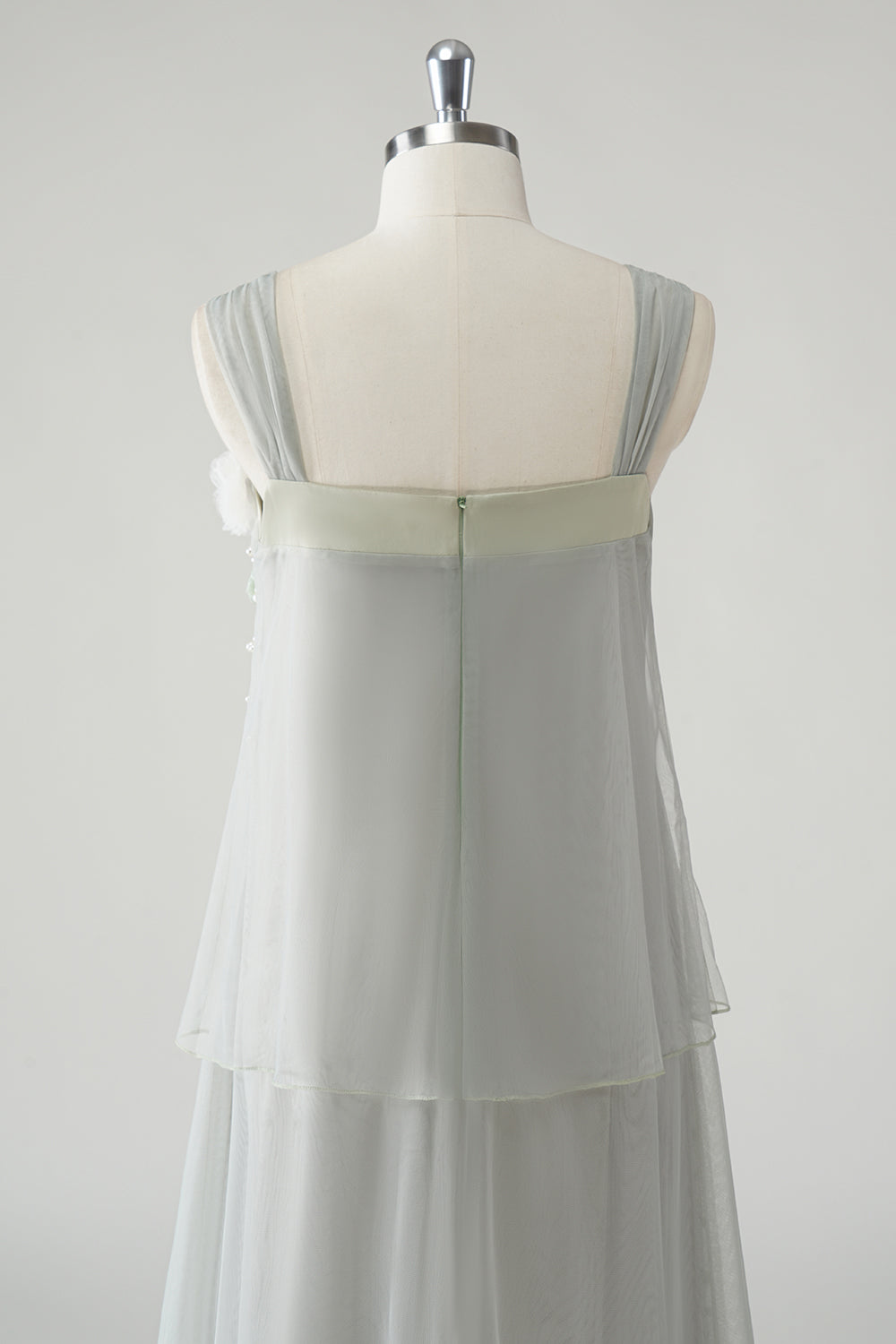 Grey Tiered Chiffon Spaghetti Straps Mother of the Bride Dress with Beading