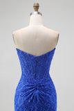 Royal Blue Sweetheart Mermaid Lace Long Corset Prom Dress with Slit