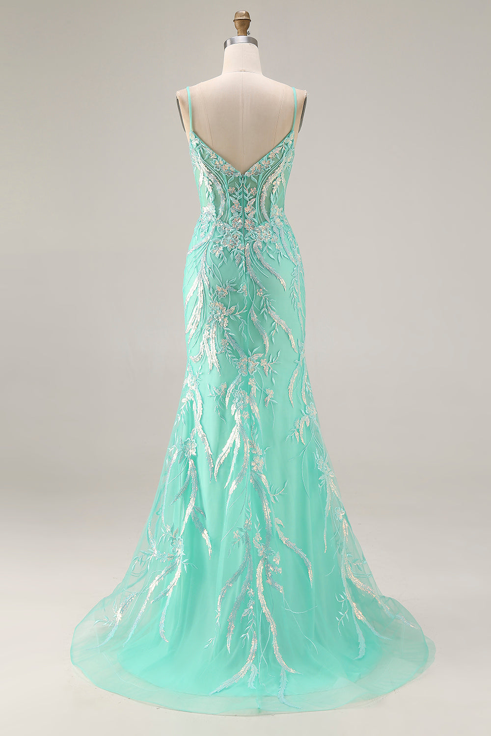 Sparkly Floral Mint Green Mermaid Lace Long Prom Dress